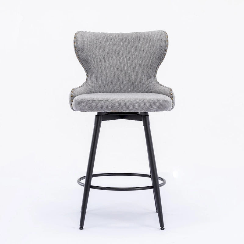 Sgabello da bar girevole arancione / grigio chiaro / grigio scuro / beige con rivestimento in Leathaire trapuntato e borchie dorate, set da 2