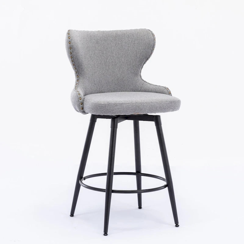 Sgabello da bar girevole arancione / grigio chiaro / grigio scuro / beige con rivestimento in Leathaire trapuntato e borchie dorate, set da 2