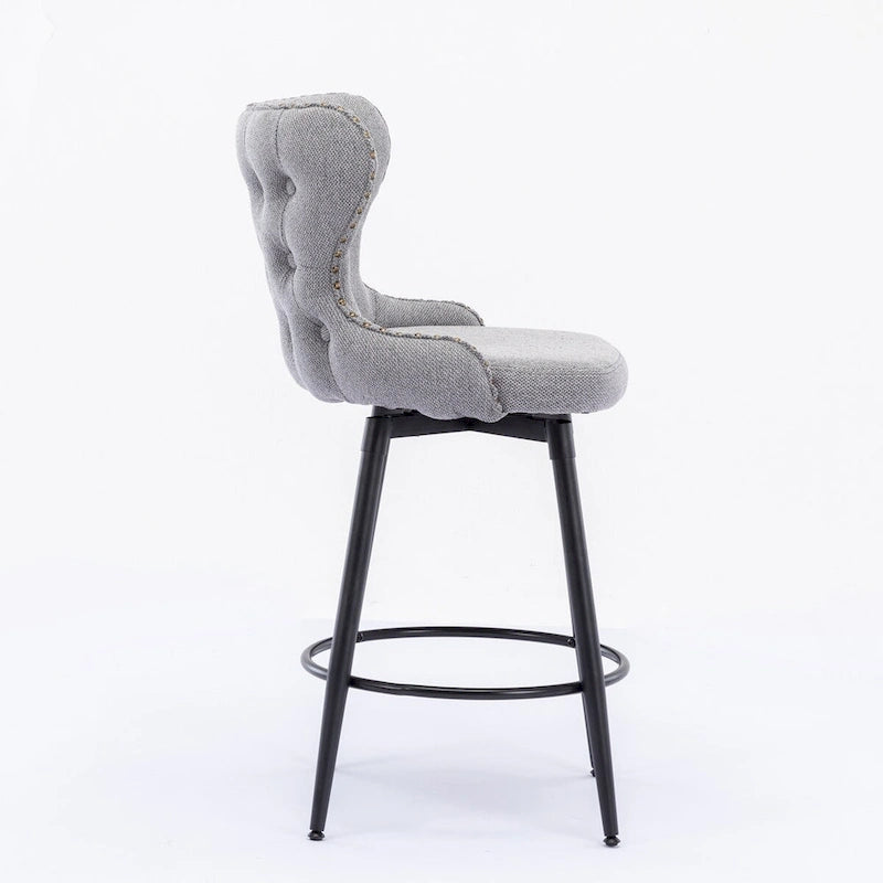 Sgabello da bar girevole arancione / grigio chiaro / grigio scuro / beige con rivestimento in Leathaire trapuntato e borchie dorate, set da 2