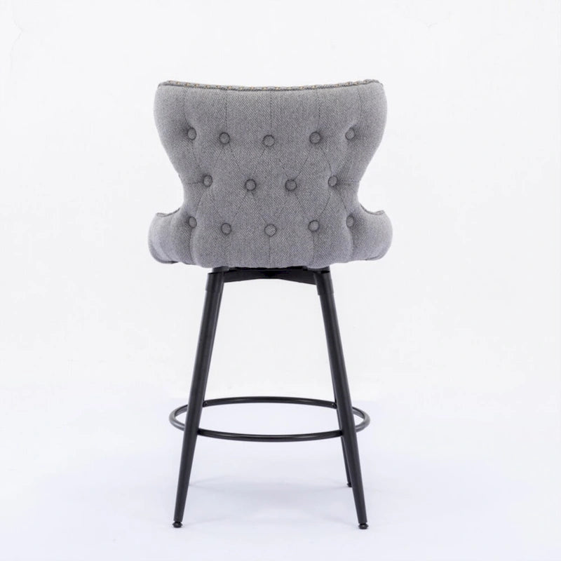Sgabello da bar girevole arancione / grigio chiaro / grigio scuro / beige con rivestimento in Leathaire trapuntato e borchie dorate, set da 2