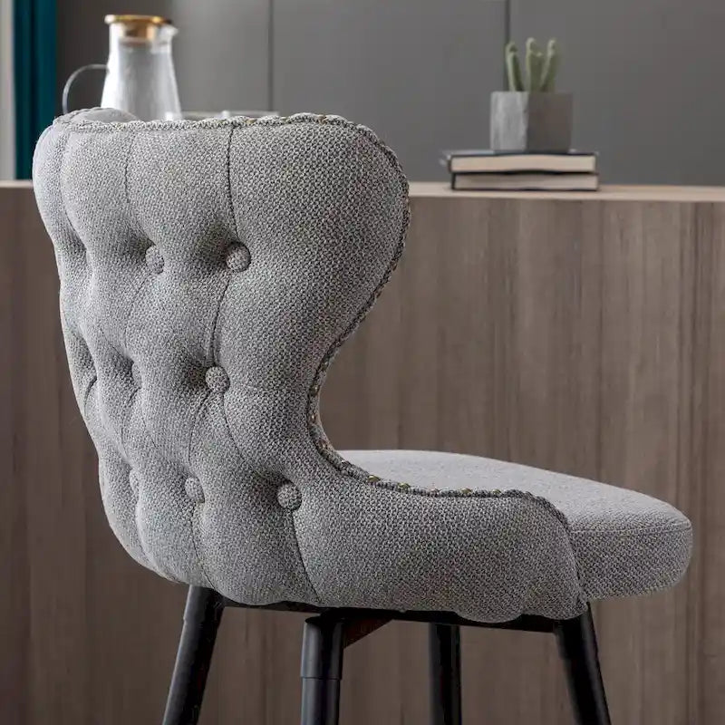 Sgabello da bar girevole arancione / grigio chiaro / grigio scuro / beige con rivestimento in Leathaire trapuntato e borchie dorate, set da 2