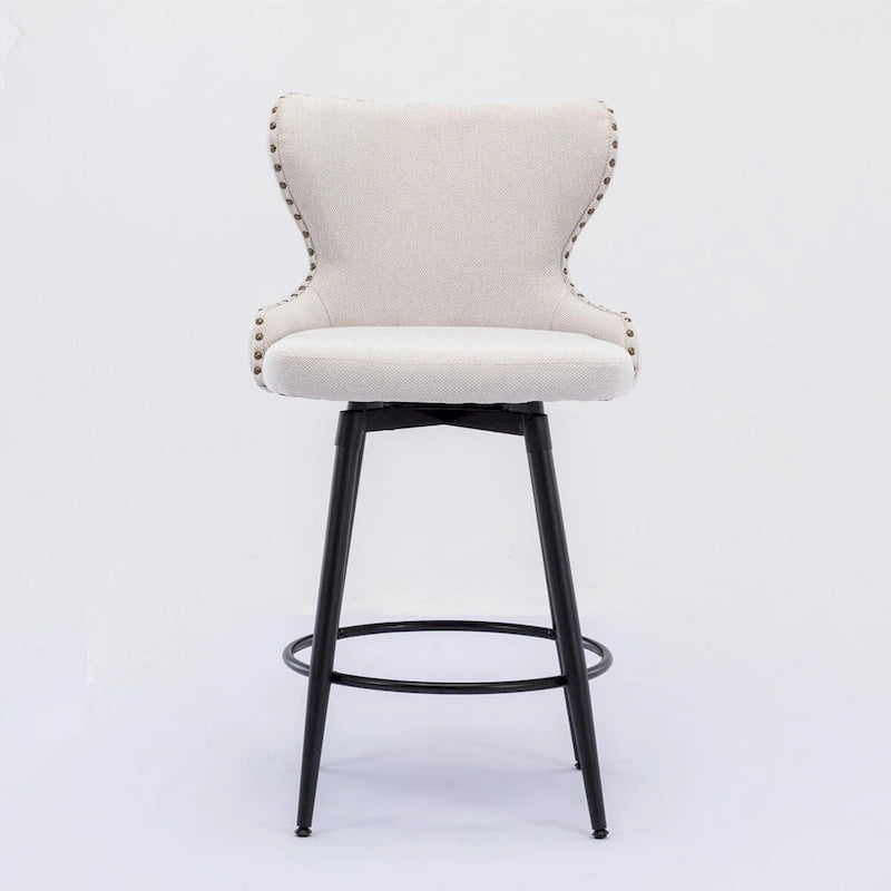 Sgabello da bar girevole arancione / grigio chiaro / grigio scuro / beige con rivestimento in Leathaire trapuntato e borchie dorate, set da 2