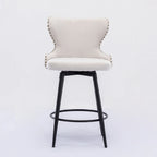 Sgabello da bar girevole arancione / grigio chiaro / grigio scuro / beige con rivestimento in Leathaire trapuntato e borchie dorate, set da 2