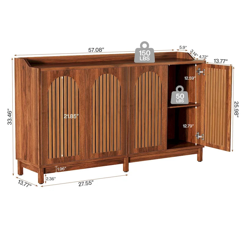 57 Zoll großes Sideboard im Landhausstil mit Türen und verstellbarem Einlegeboden