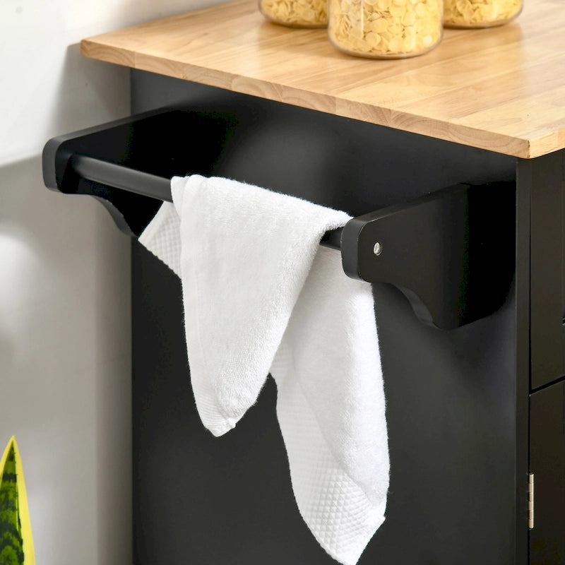 Carrello da cucina nero su ruote con contenitore, 1 persona
