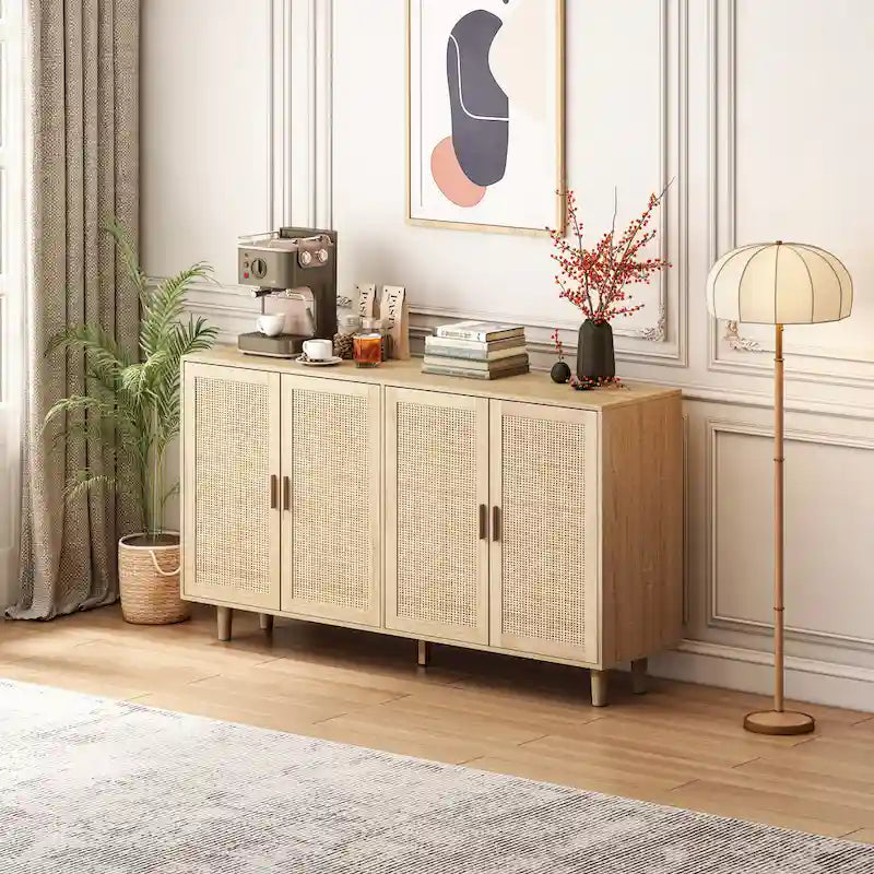 Mobile contenitore in rattan a 4 ante naturale