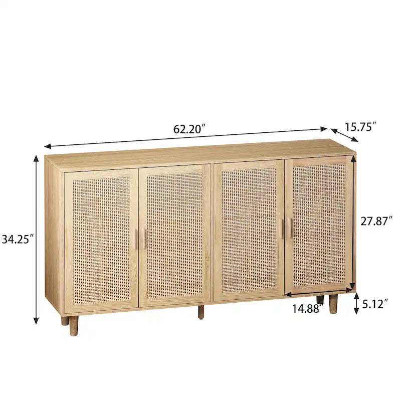 Mobile contenitore in rattan a 4 ante naturale