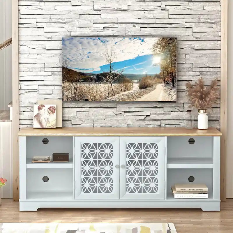 70 Inch Rustic Decorative Floral Door TV Stand for up to 80 Inch TVs
