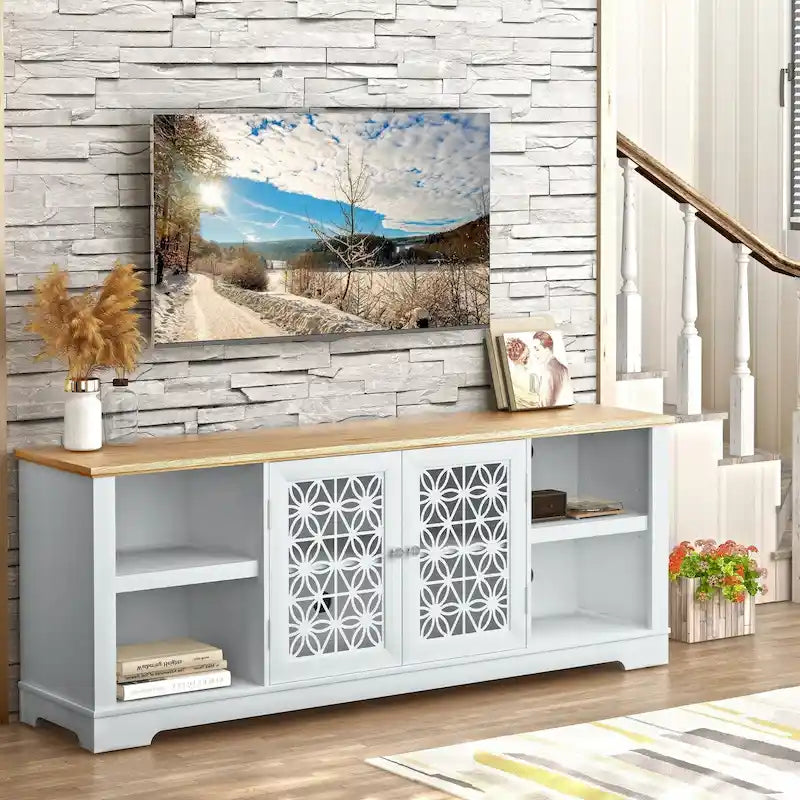70 Inch Rustic Decorative Floral Door TV Stand for up to 80 Inch TVs