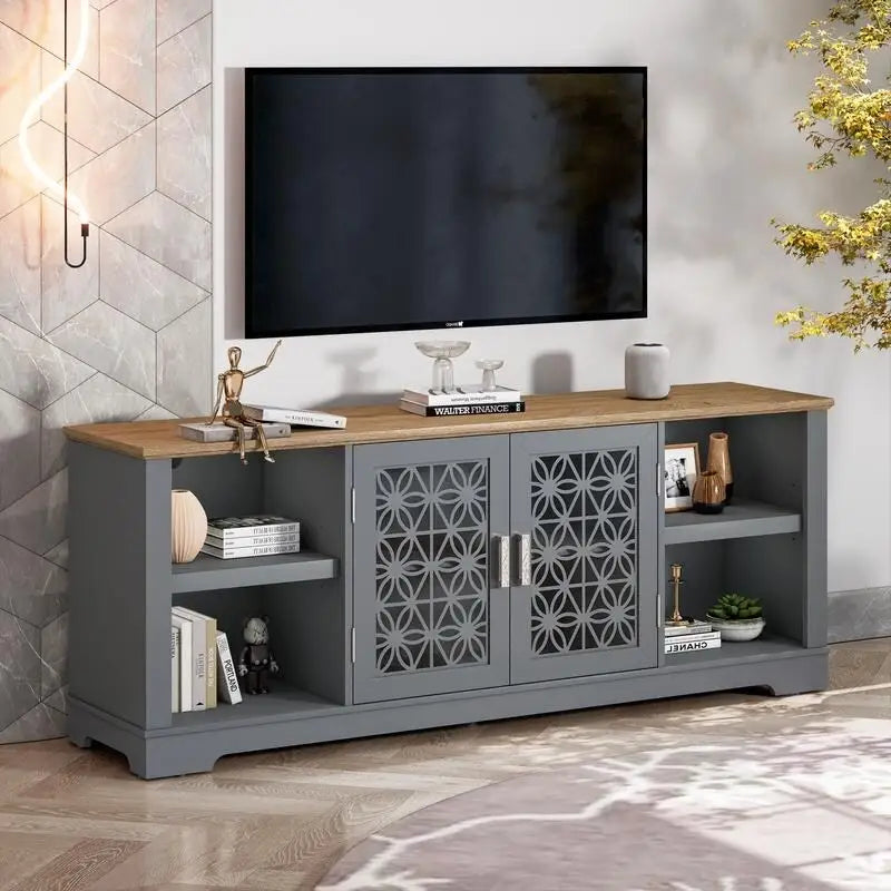 70 Inch Rustic Decorative Floral Door TV Stand for up to 80 Inch TVs