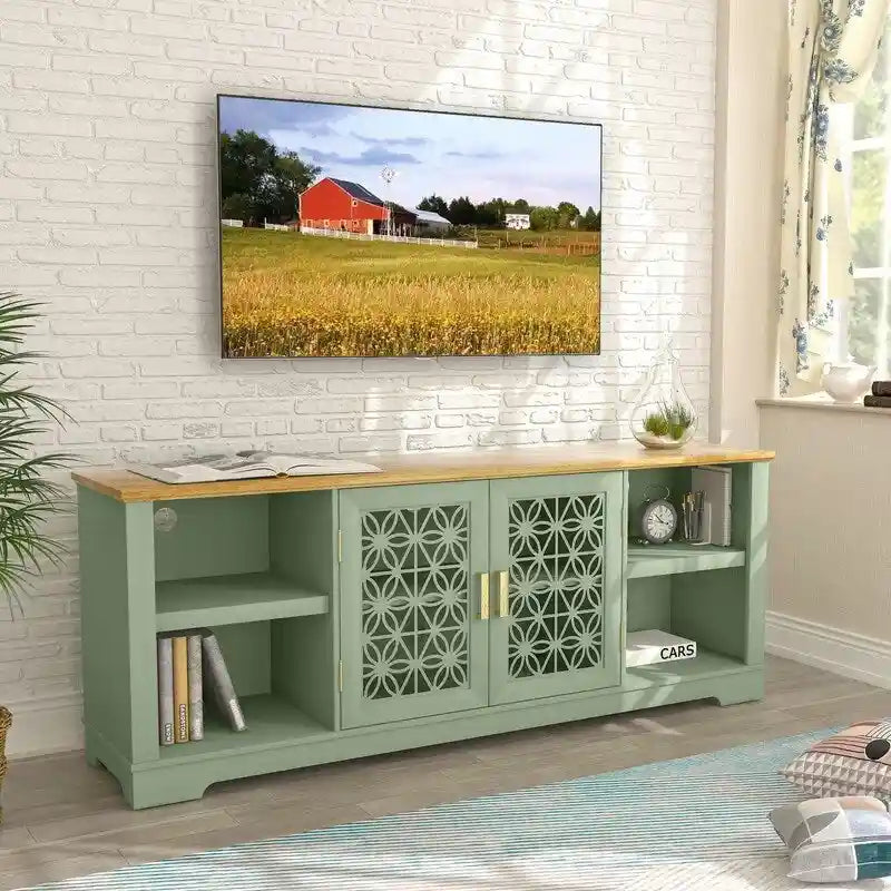 70 Inch Rustic Decorative Floral Door TV Stand for up to 80 Inch TVs