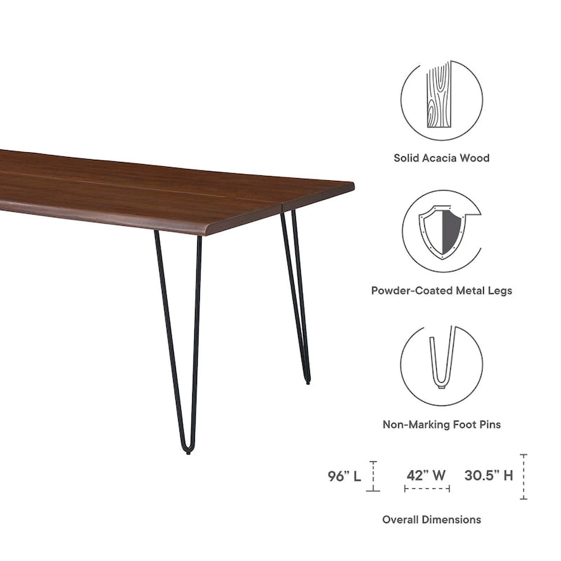 Tavolo da pranzo in legno di acacia con bordo vivo, crema/oro e nero, 10 posti a sedere