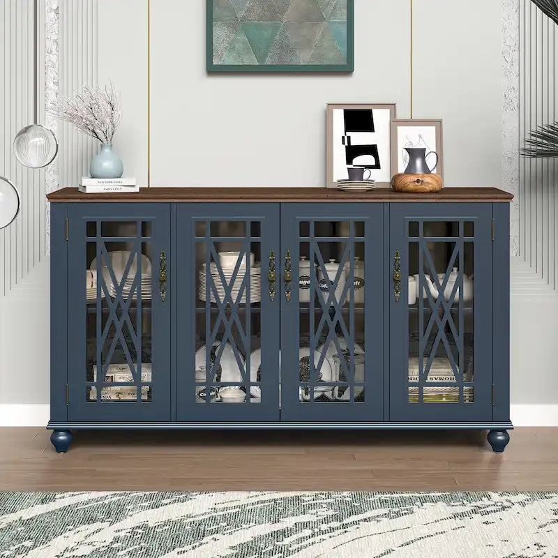 Küchenbuffet im Vintage-Stil aus Holz, Sideboard-Schrank, 63 Inch breit