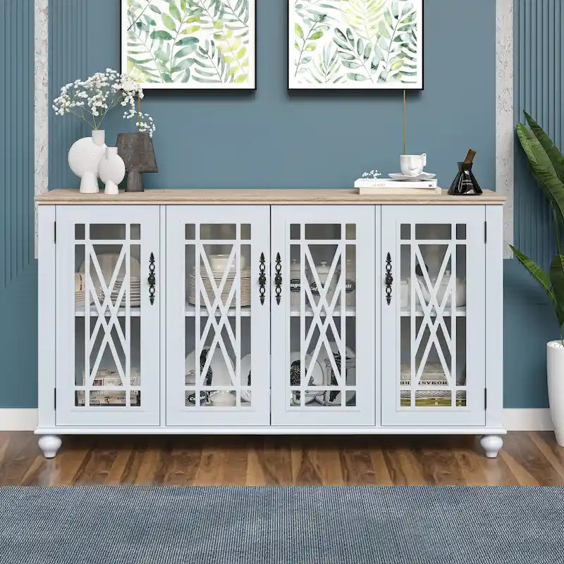 Küchenbuffet im Vintage-Stil aus Holz, Sideboard-Schrank, 63 Inch breit