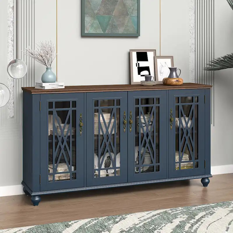 Credenza in legno in stile vintage per la cucina, mobile laterale decorativo, larga 63 pollici