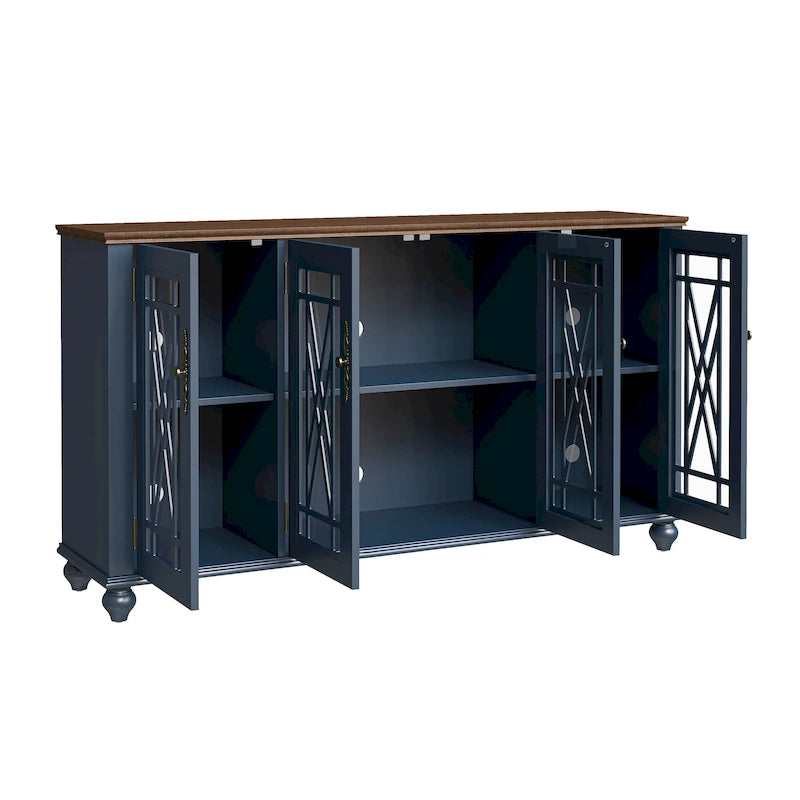 Credenza in legno in stile vintage per la cucina, mobile laterale decorativo, larga 63 pollici
