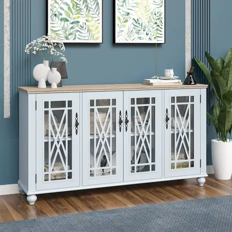 Credenza in legno in stile vintage per la cucina, mobile laterale decorativo, larga 63 pollici