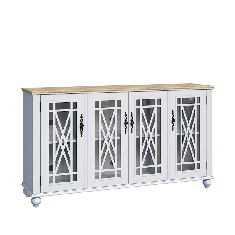 Credenza in legno in stile vintage per la cucina, mobile laterale decorativo, larga 63 pollici