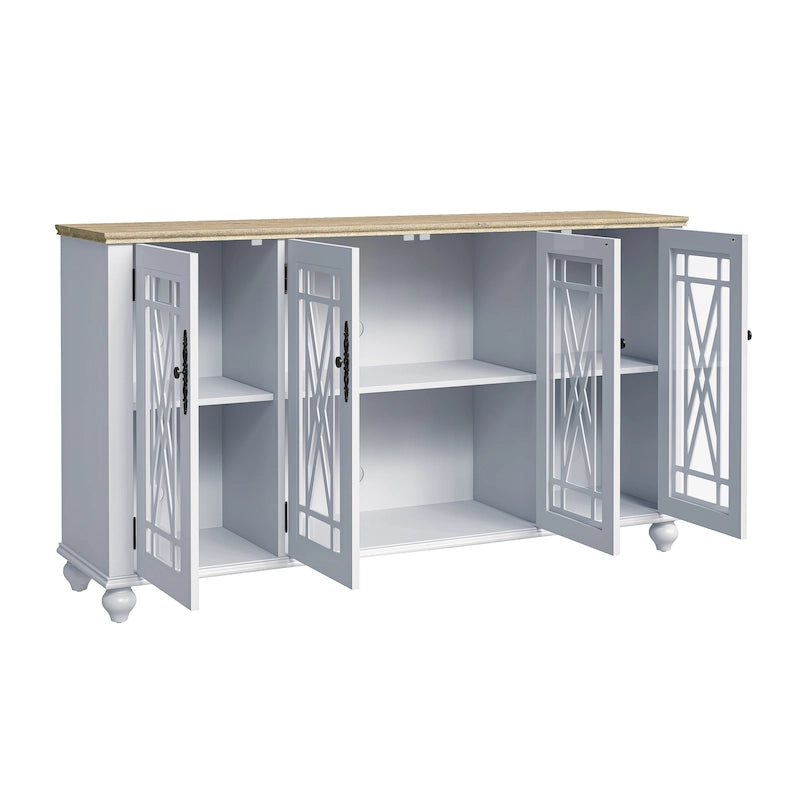 Credenza in legno in stile vintage per la cucina, mobile laterale decorativo, larga 63 pollici