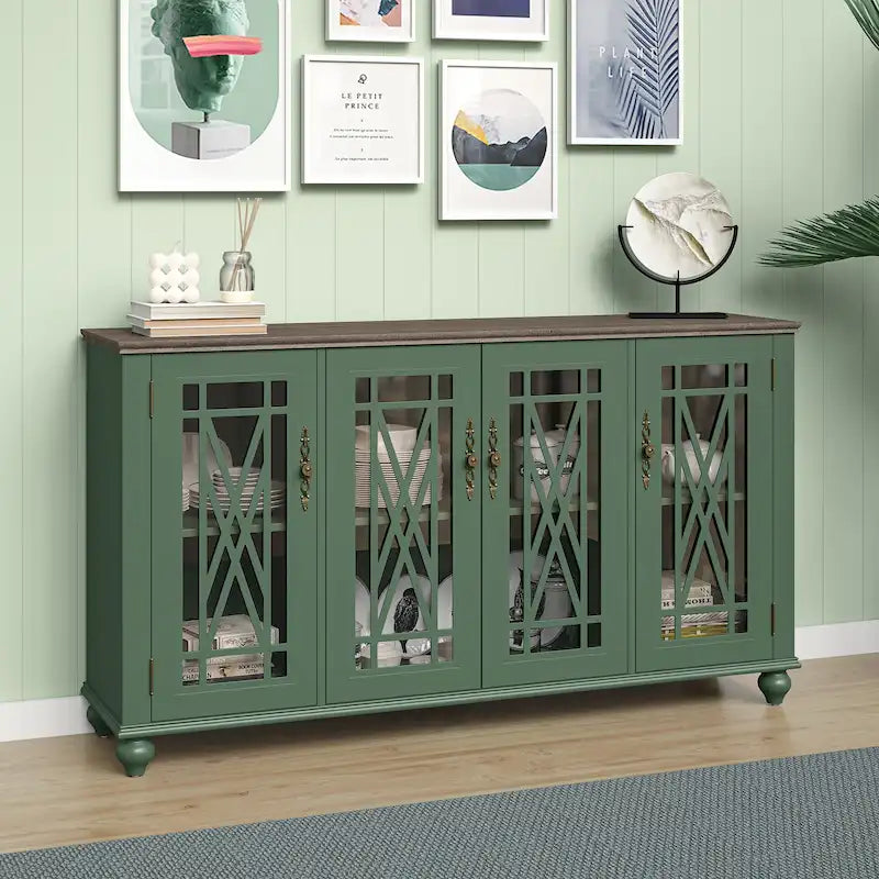 Credenza in legno in stile vintage per la cucina, mobile laterale decorativo, larga 63 pollici