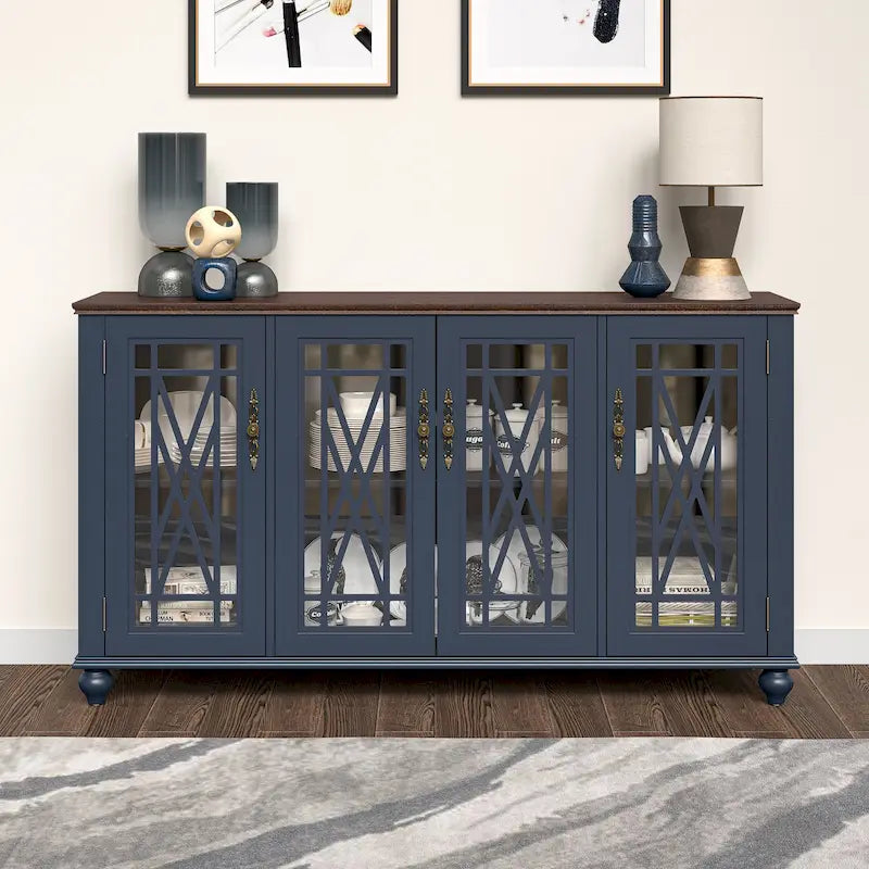Credenza in legno in stile vintage per la cucina, mobile laterale decorativo, larga 63 pollici