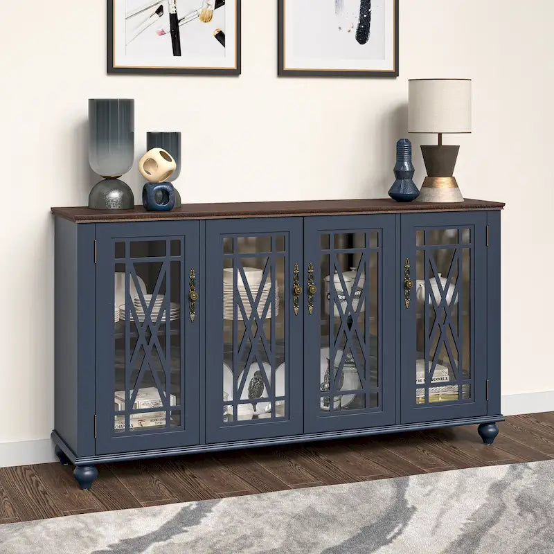 Credenza in legno in stile vintage per la cucina, mobile laterale decorativo, larga 63 pollici