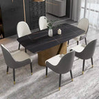 Tavolo da pranzo in pietra sinterizzata Pandora bianco e nero per 6-8 persone, gambe in metallo color oro