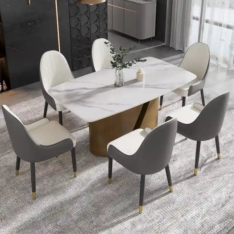 Tavolo da pranzo in pietra sinterizzata Pandora bianco e nero per 6-8 persone, gambe in metallo color oro