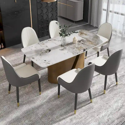 Tavolo da pranzo in pietra sinterizzata Pandora bianco e nero per 6-8 persone, gambe in metallo color oro