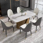 Tavolo da pranzo in pietra sinterizzata Pandora bianco e nero per 6-8 persone, gambe in metallo color oro