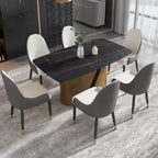 Tavolo da pranzo in pietra sinterizzata Pandora bianco e nero per 6-8 persone, gambe in metallo color oro