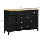 Credenza nera con 2 armadietti e 6 cassetti, ripiani regolabili, 140 cm (larghezza)