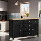 Credenza nera con 2 armadietti e 6 cassetti, ripiani regolabili, 140 cm (larghezza)