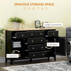 Credenza nera con 2 armadietti e 6 cassetti, ripiani regolabili, 140 cm (larghezza)