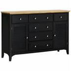 Credenza nera con 2 armadietti e 6 cassetti, ripiani regolabili, 140 cm (larghezza)