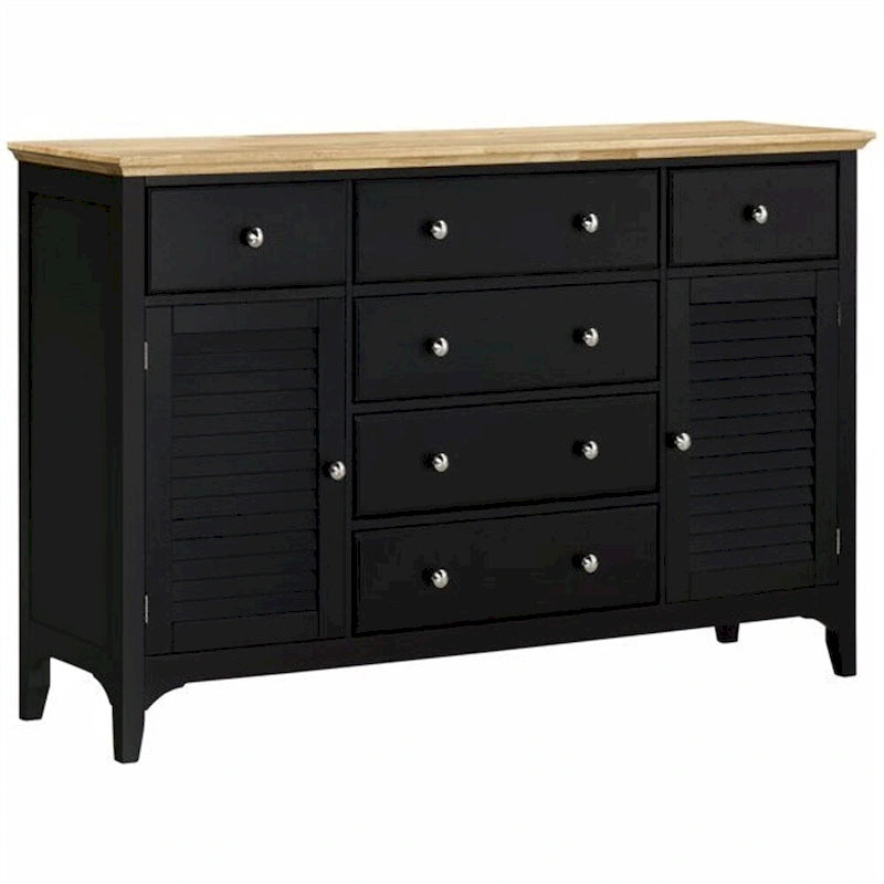 Credenza nera con 2 armadietti e 6 cassetti, ripiani regolabili, 140 cm (larghezza)