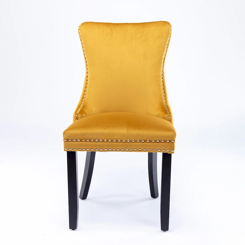 Sedia da pranzo in velluto con schienale ad ali e finiture con rivetti, set da 2 (Oro / Grigio / Nero / Blu / Beige)