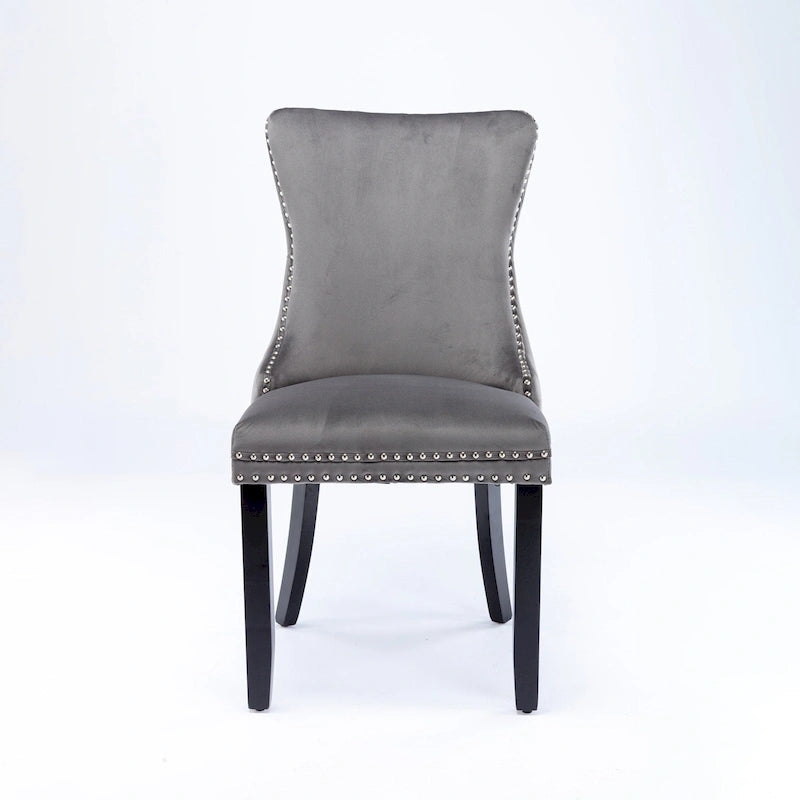 Sedia da pranzo in velluto con schienale ad ali e finiture con rivetti, set da 2 (Oro / Grigio / Nero / Blu / Beige)