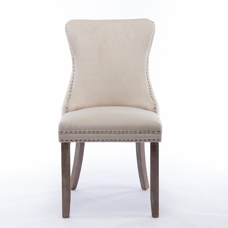 Sedia da pranzo in velluto con schienale ad ali e finiture con rivetti, set da 2 (Oro / Grigio / Nero / Blu / Beige)