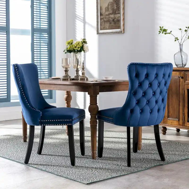 Sedia da pranzo in velluto con schienale ad ali e finiture con rivetti, set da 2 (Oro / Grigio / Nero / Blu / Beige)