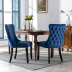 Sedia da pranzo in velluto con schienale ad ali e finiture con rivetti, set da 2 (Oro / Grigio / Nero / Blu / Beige)