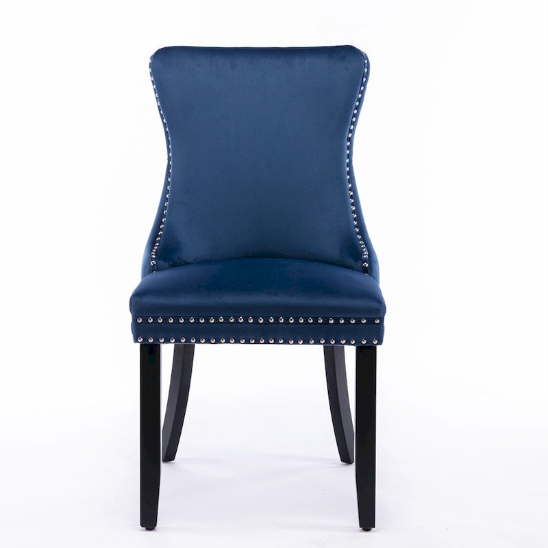 Sedia da pranzo in velluto con schienale ad ali e finiture con rivetti, set da 2 (Oro / Grigio / Nero / Blu / Beige)