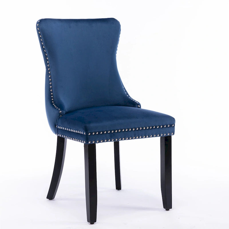 Sedia da pranzo in velluto con schienale ad ali e finiture con rivetti, set da 2 (Oro / Grigio / Nero / Blu / Beige)