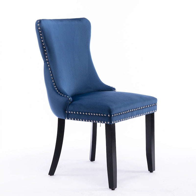 Sedia da pranzo in velluto con schienale ad ali e finiture con rivetti, set da 2 (Oro / Grigio / Nero / Blu / Beige)