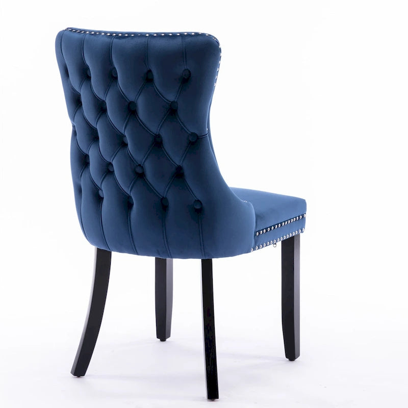 Sedia da pranzo in velluto con schienale ad ali e finiture con rivetti, set da 2 (Oro / Grigio / Nero / Blu / Beige)