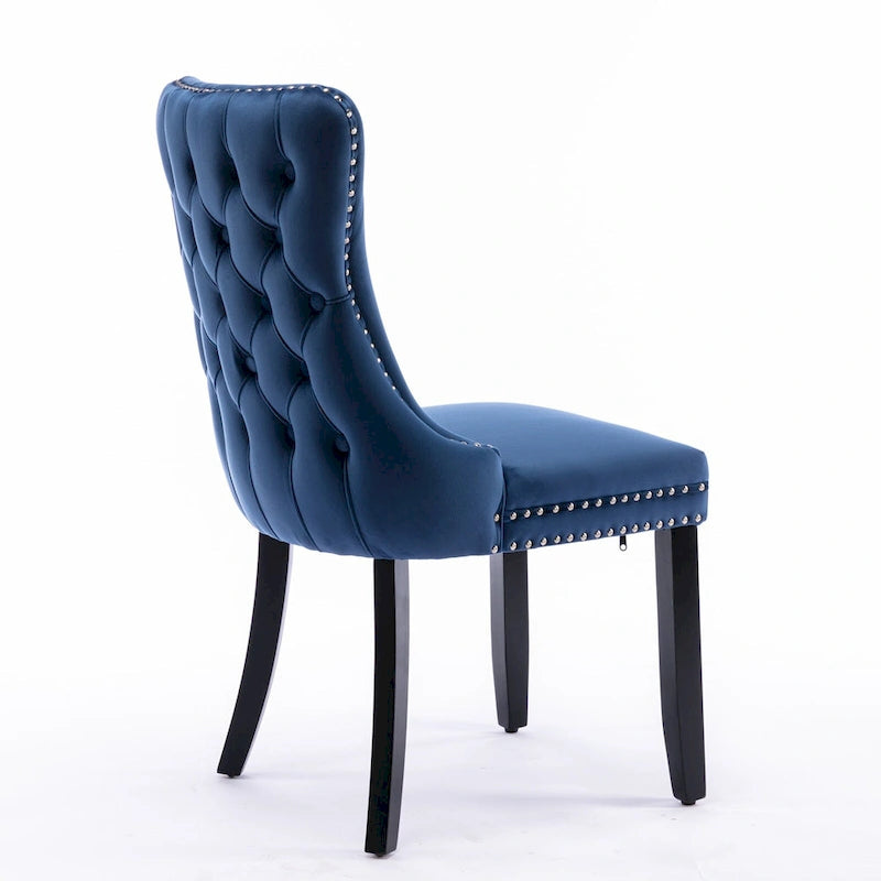 Sedia da pranzo in velluto con schienale ad ali e finiture con rivetti, set da 2 (Oro / Grigio / Nero / Blu / Beige)