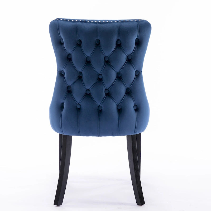 Sedia da pranzo in velluto con schienale ad ali e finiture con rivetti, set da 2 (Oro / Grigio / Nero / Blu / Beige)