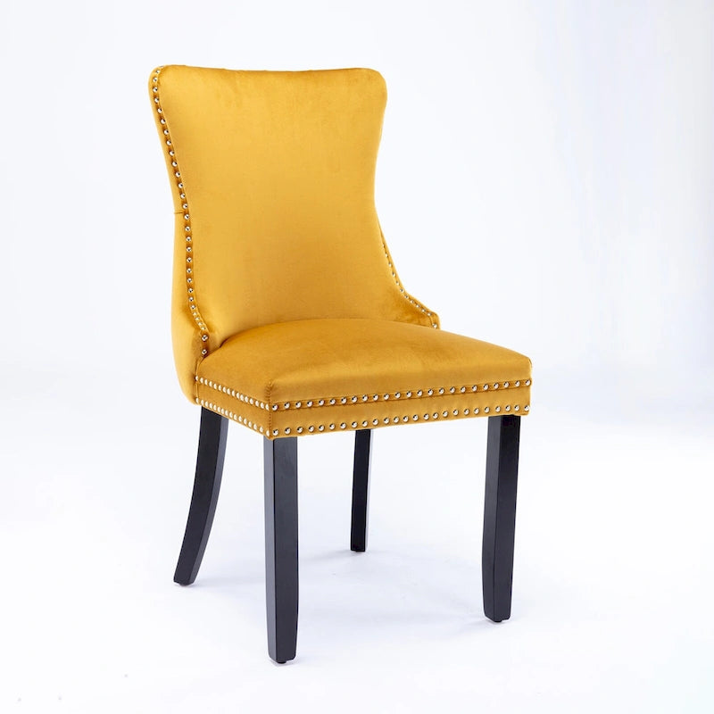 Sedia da pranzo in velluto con schienale ad ali e finiture con rivetti, set da 2 (Oro / Grigio / Nero / Blu / Beige)