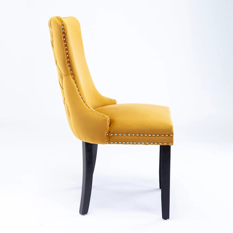 Sedia da pranzo in velluto con schienale ad ali e finiture con rivetti, set da 2 (Oro / Grigio / Nero / Blu / Beige)