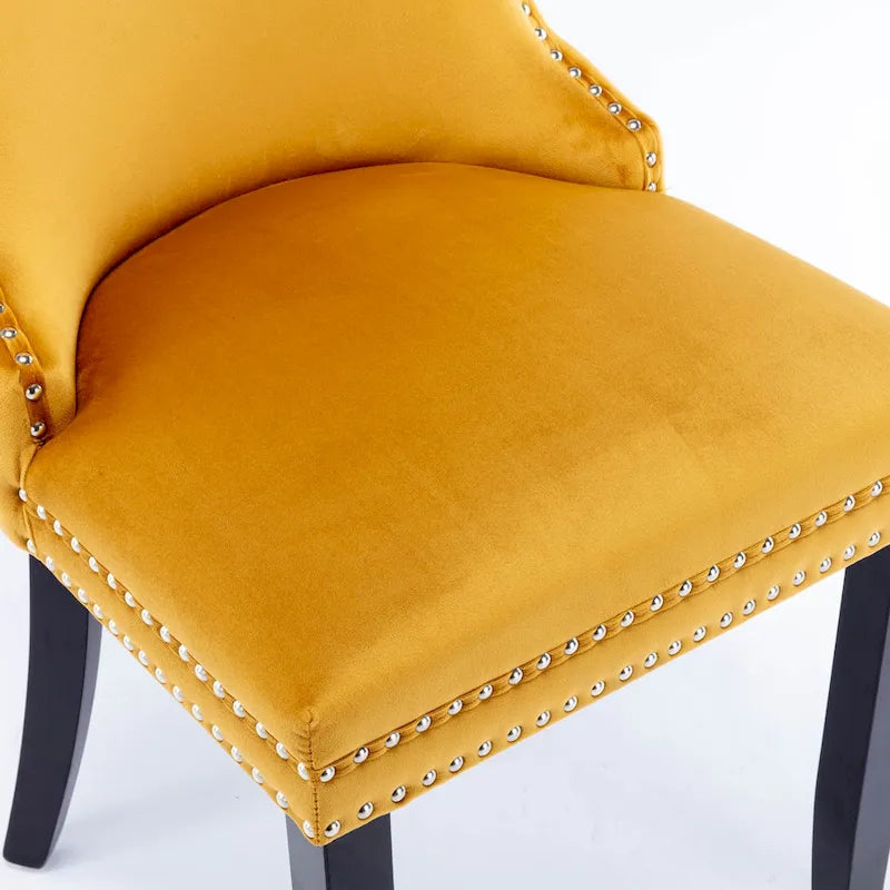 Sedia da pranzo in velluto con schienale ad ali e finiture con rivetti, set da 2 (Oro / Grigio / Nero / Blu / Beige)